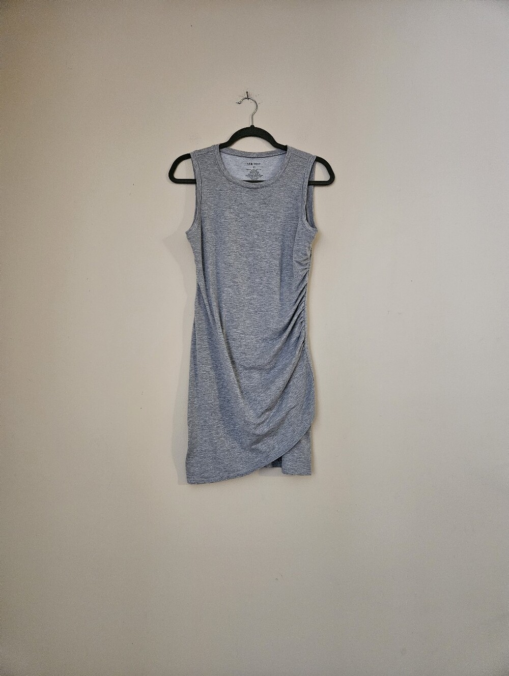 Nine West Light Gray Sleeveless Ruched Mini Dress, Size Medium